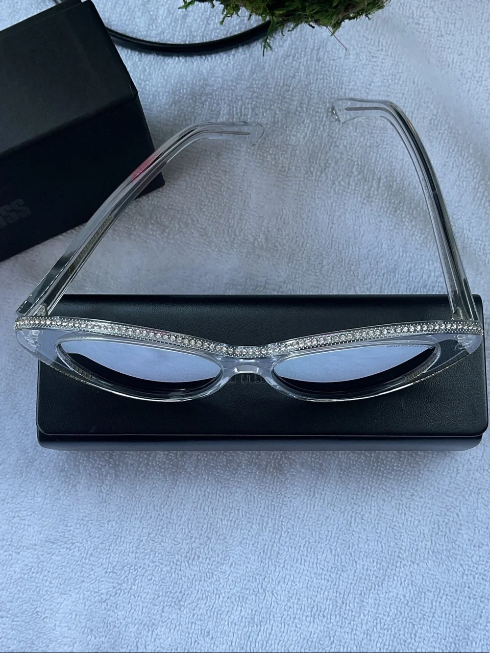 Crystal Cat-Eye Sunglasses with Silver Mirrored Lenses